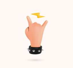 Sign of the horns ui hero character. Rock sign hand gesture isolated 3d cartoon hand. Heavy metal isolated arm