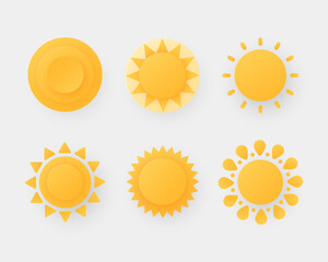 Sun icons. Sun icon in paper cut style. Vector illustration.