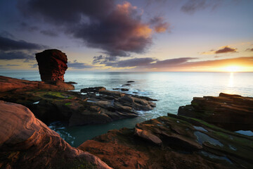 Sunrise view of the coastline at Arbroath, Angus Scotland. 