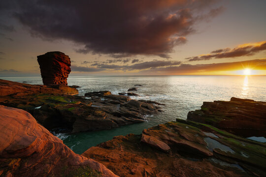 Sunrise view of the coastline at Arbroath, Angus Scotland. 
