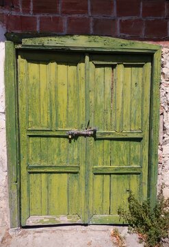 Vintage wortn out door during summer in Cyprus