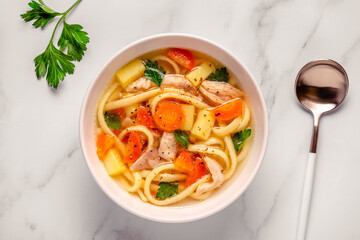 Chicken soup with noodles and vegetables