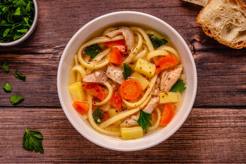 Chicken soup with noodles and vegetables