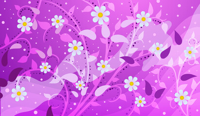 Obraz na płótnie Canvas Vector spring abstract flat bright background. Branches with flowers and leaves on purple background.