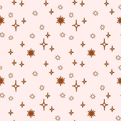 Cute boho stars seamless pattern. Doodle hand drawn stars background. Naive decor for nursery, kids room, apparel