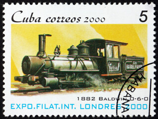 Postage stamp Cuba 2000 locomotive 1882 Baldwin 0-6-0