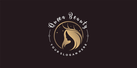 queen beauty logo with creative hair style concept premium vector