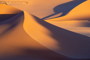 Algerian Sahara sand dunes on sunset, Tin Merzouga