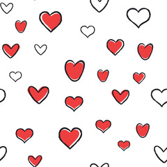 Heart doodles seamless pattern. Hand drawn hearts texture background. Valentine's day design.