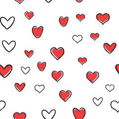 Heart doodles seamless pattern. Hand drawn hearts texture background. Valentine's day design.