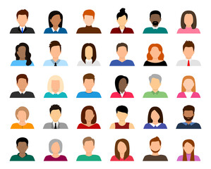 People avatar set. Diverse people avatar profile icons. User avatar. Male and female faces different nationalities. Men and women portraits. Characters collection. Vector illustration.