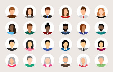 People avatar set. Diverse people avatar profile icons. User avatar. Male and female faces different nationalities. Men and women portraits. Characters collection. Vector illustration. - obrazy, fototapety, plakaty