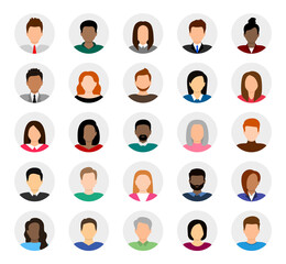 People avatar set. Diverse people avatar profile icons. User avatar. Male and female faces different nationalities. Men and women portraits. Characters collection. Vector illustration.