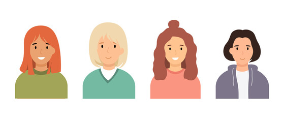 Set female avatars. Collection of portraits cute young modern women