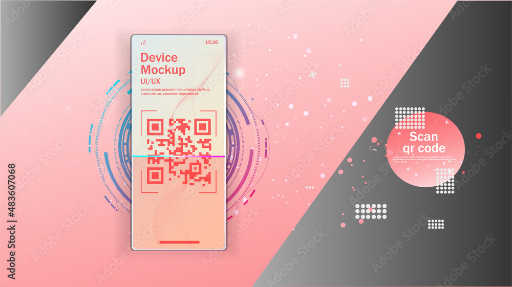 Poster the concept of qr code verification. the mobile phone reads the qr code. barcode on the smartphone s