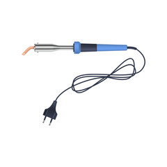 Soldering iron with curved tip. Electronics soldering tool isolated on white background. Vector illustration.