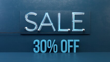 sale neon effect 3d rendering with cyan background template for your business