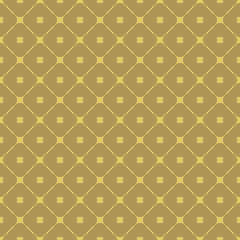 Vector geometric grid seamless pattern. Abstract texture with small rounded shapes, diagonal square mesh, grid, net, lattice. Simple graphic ornament, repeat tiles. Gold color ornament. Retro design