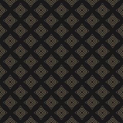 Luxury vector seamless pattern with small diamond shapes, linear stars, rhombuses, crystals. Abstract gold and black geometric texture. Simple elegant golden background. Modern repeated geo design