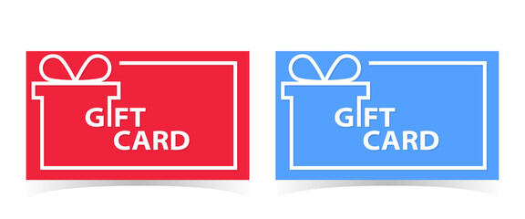 Gift card shopping template. Present cards with gift box. Loyalty coupon with bow and ribbon. Vector Illustration.