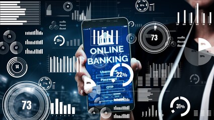 Online Banking for Digital Money Technology conceptual . Graphic interface showing money transfer...