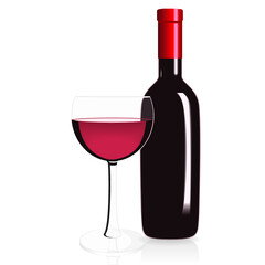 Red Wine bottle and glass isolated on a black background