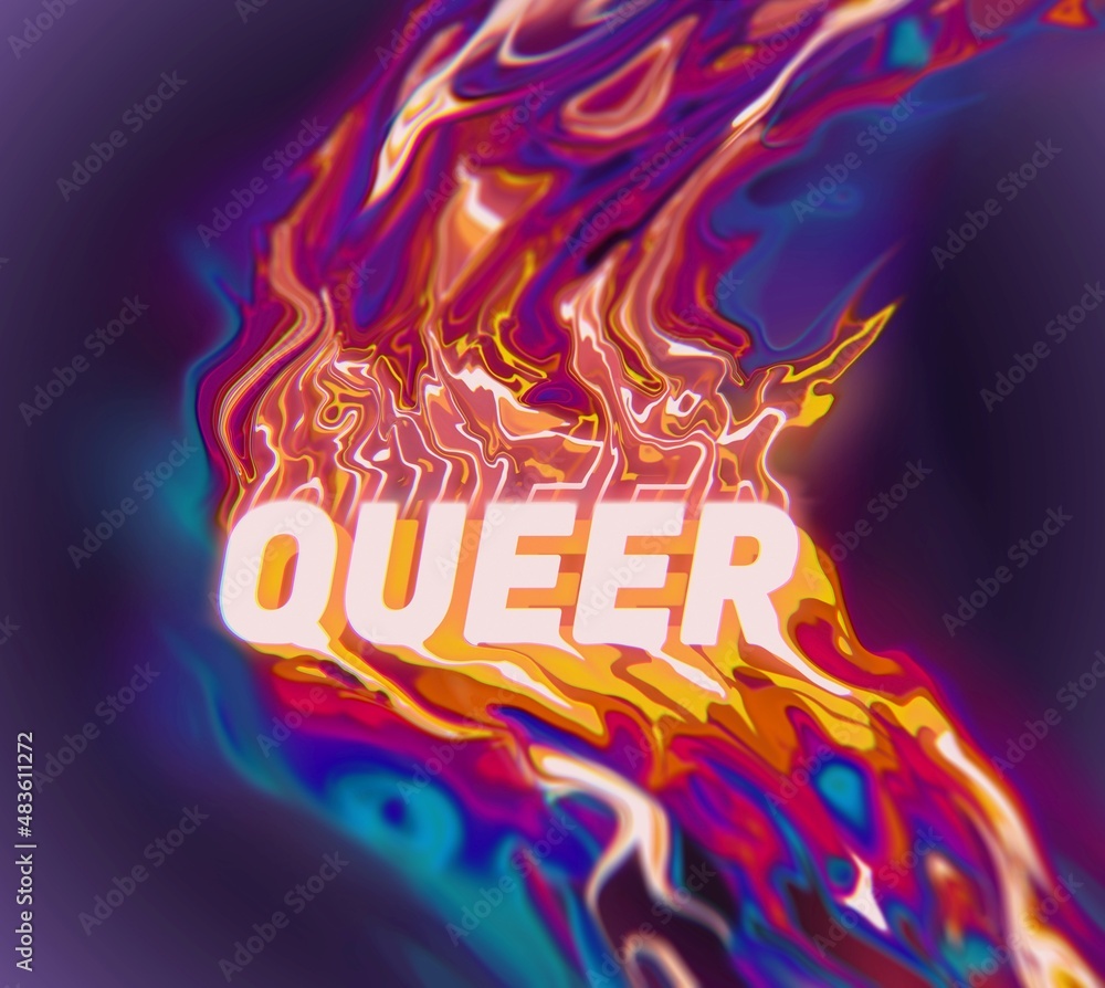 Aufkleber queer. abstract concept colorful illustration in the 80s and 90s synthwave style design with blazing