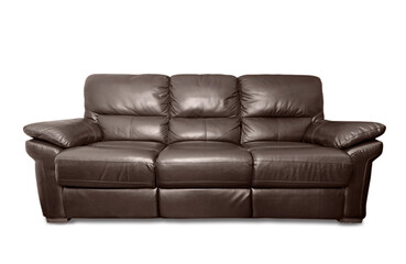 Brown leather sofa isolated on white.