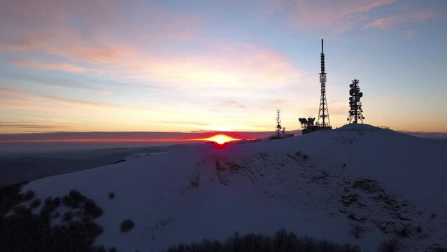 footage: exciting aerial view of Mount Nerone at dawn with the antennas of Italian radio and television