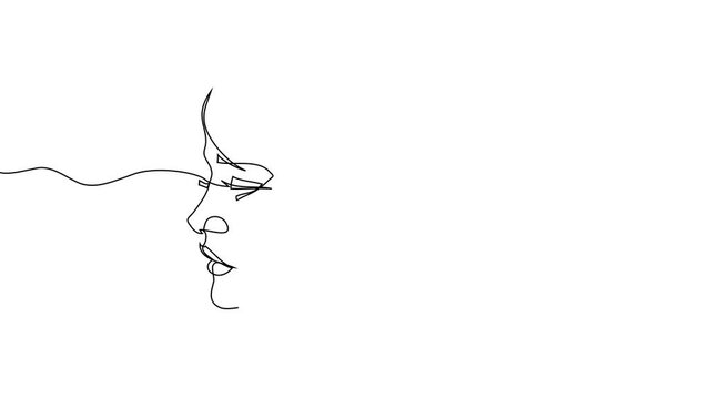 Abstract female face drawing with lines, quick sketch, fashion
