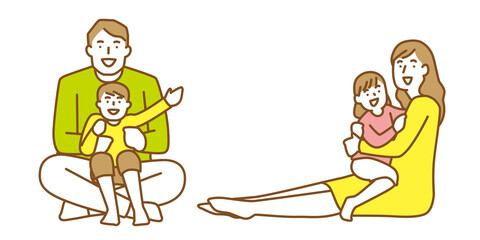 座ってくつろぐ笑顔の4人家族