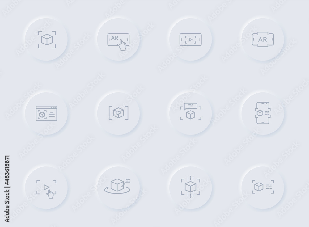 Poster augmented reality gray vector icons on round rubber buttons. virtual reality icon set for web, mobil