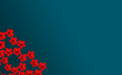 Solid teal background with red hibiscus flowers 