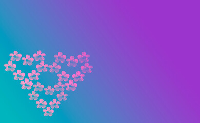 Abstract heart made of flowers on colorful background 