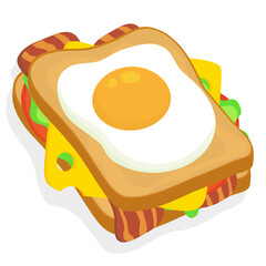 toast with scrambled eggs, bacon and cheese. vector drawing isolated on white background