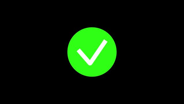 Green check mark icon animation. white and green check mark with black background. Animation in motion graphics of a check mark symbol