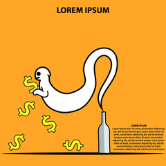 Conceptual illustration of ghosts come out of bottles give wealth.