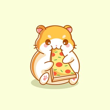 Cute Hamster Eating Pizza Cartoon