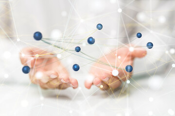 Global network. Blockchain. 3D illustration. Neural networks and artificial intelligence. Abstract