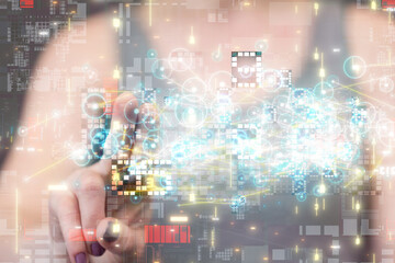Fototapeta premium Neural network 3D illustration. Big data and cybersecurity
