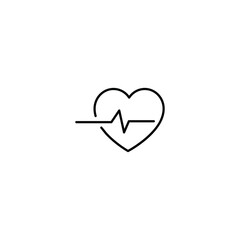 Romance and love concept. Vector monochrome outline signs drawn in flat style. Perfect for advertisement, articles, stores, internet pages. Line icon of electrocardiogram inside of heart