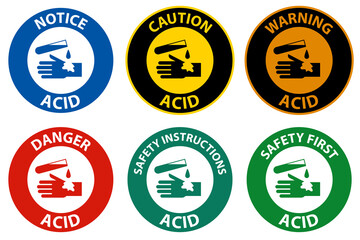 Label Acid Warning Sign On White Background