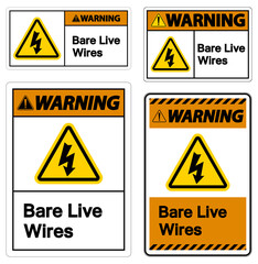 Warning Bare live Wires Sign On White Background