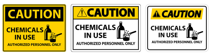 Caution Chemicals In Use Symbol Sign On White Background