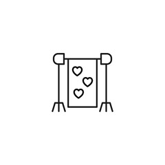 Romance and love concept. Vector monochrome outline signs drawn in flat style. Perfect for advertisement, articles, stores, internet pages. Line icon of heart on studio background