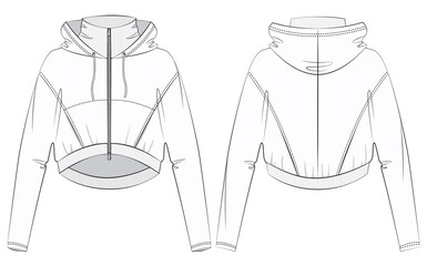 Women Sweatshirt design fashion flat sketch template. Hoodie sweat jacket with zipper. Hoodie Mockup template. © Liubov Hladka