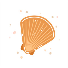Yellow sea shell, scallop. Vector flat illustration