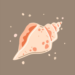 Pink spotted sea shell. Vector flat illustration