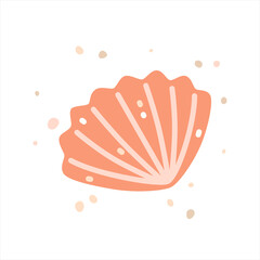 Pink sea shell, cockle. Vector flat illustration