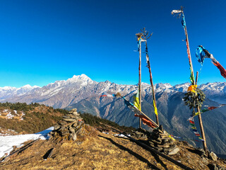 Himalaya mountains in Nepal. Tamang Heritage Trail and Langtang trek day 3 from Nagthali to the...